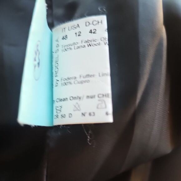 Cinzia Rocca Italy Black 100% Lana Wool Women's Belted Coat Jacket Size 12 - Picture 5 of 7